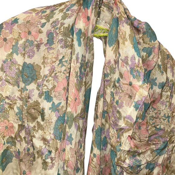 marc jacbos diaphanous Spring floral neon green fringe shawl scarf wrap - Picture 4 of 6